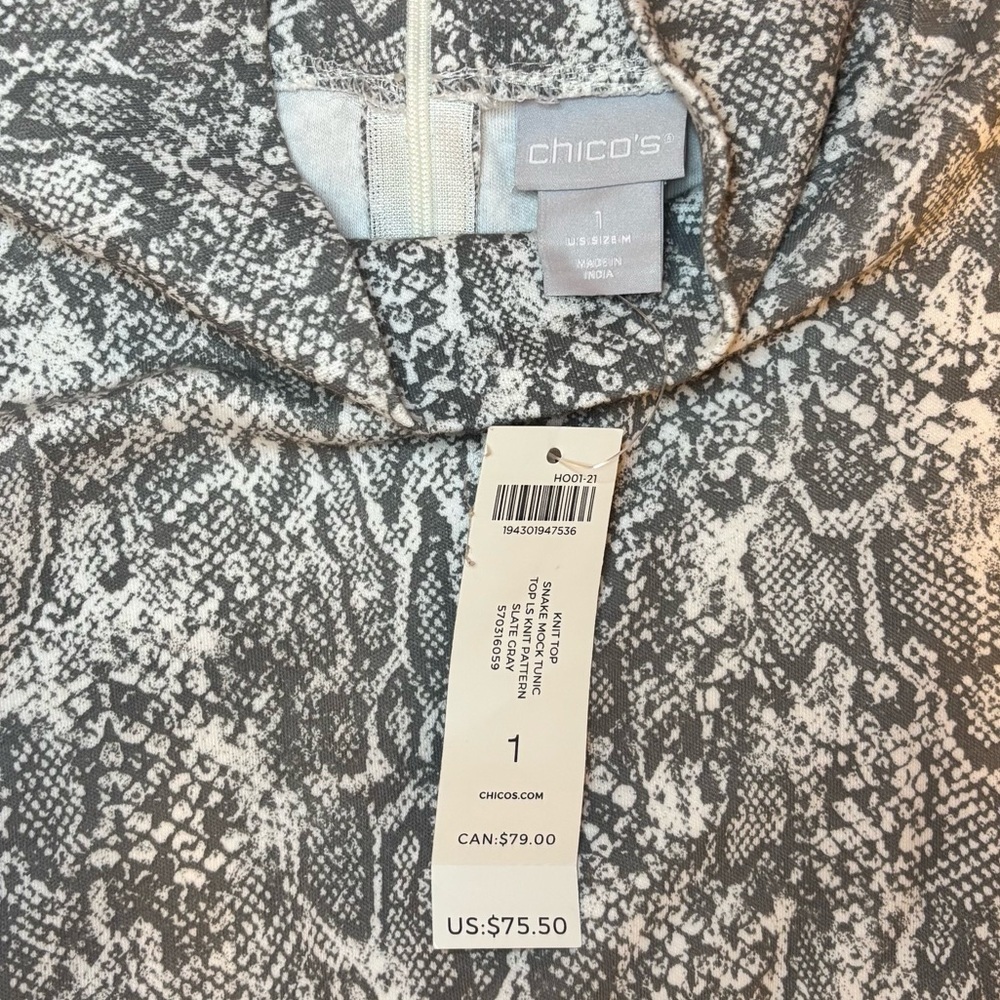 NWT Chicos Snake-Print Mock Neck Tunic, SZ 1, Medium - Picture 4 of 7